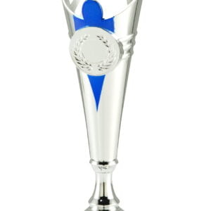 Economy trofee kelk zilver/blauw hoog
